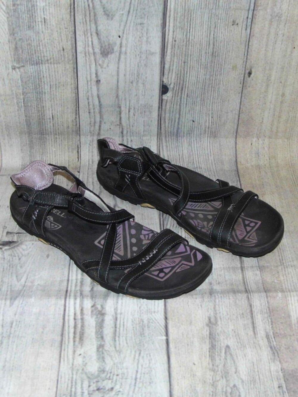MERRELL Sandspur Black Leather Sandals Womens Size 8